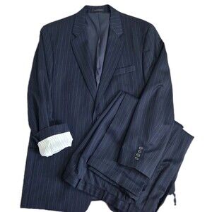 RALPH LAUREN Mens 2 Piece Suit Blazer Jacket 46L Pant 38Wx34L Navy Wool Striped